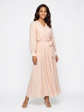Ivy City Co Blush Pink Wrap Maxi Dress with Tie Waist